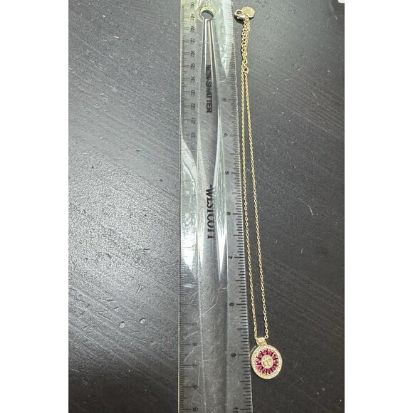 Christian Dior Stamped CD Authentic Magenta Crystals Medallion Necklace Chai - Picture 16 of 16